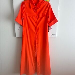 Orange Button-Up Shirt Dress